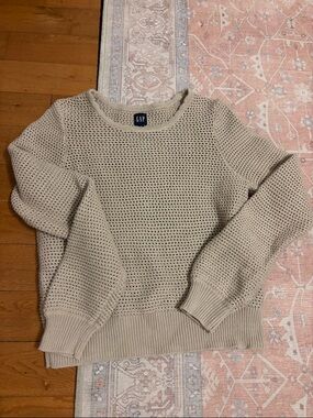 GAP Beige Open-Knit Crewneck Sweater